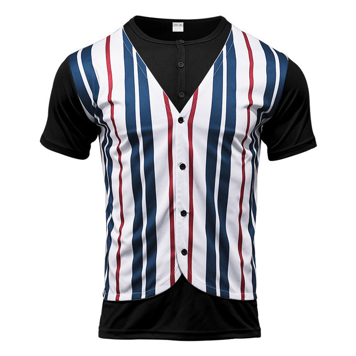 Short shirt for men with an innovative V-neck and a chic and stylish button placket