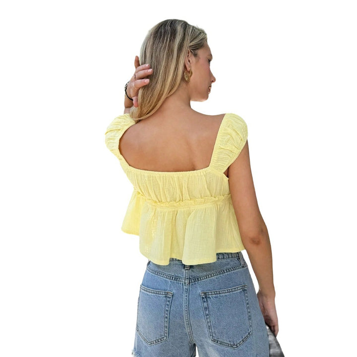 Haut décontracté pour femmes avec un design de nœud intriqué et des manches bouffantes aérées Chic & Stil