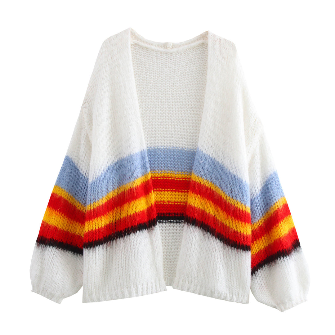 Casual knit cardigan for women with colorful stripes and a loose fit Lune London