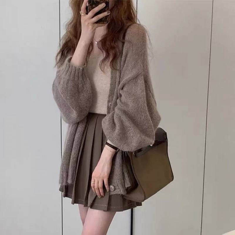 Ladies Cozy Knit Pullover with Voluminous Sleeves and Button Details Lune London