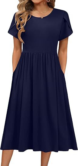 Midi dress for women with round neck and practical pockets Lune London