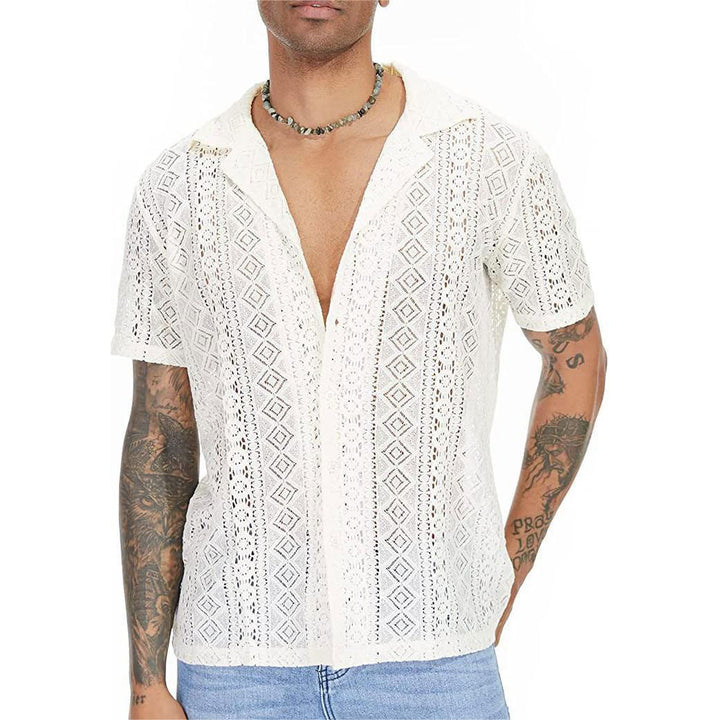 Short short-sleeve shirt for men with structured crochet pattern Lune London