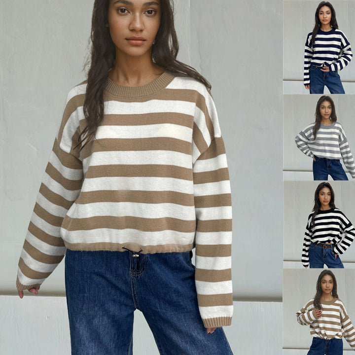 Pull femme décontracté en rayures avec coupe large et cordon de serrage Lune London