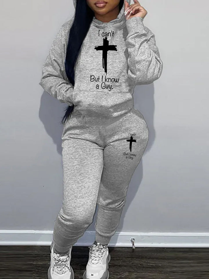 Women's Hoodie and Jogging Pants with Inspirational Inscription Lune London