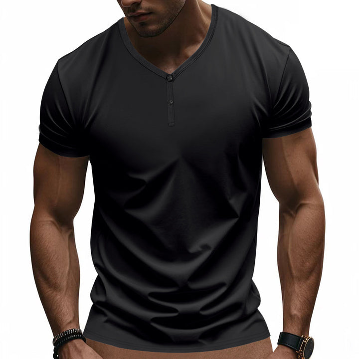 Short Sleeve Henley T-Shirt for Men with Textured V Neck Lune London