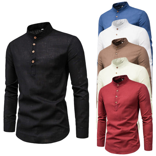 Men's long sleeve shirt with Henley neckline and decorative button placket Lune London