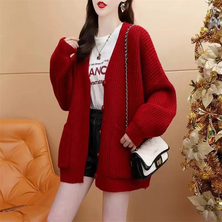 Cardigan féminin confortable avec décolleté en V profond et poches pratiques