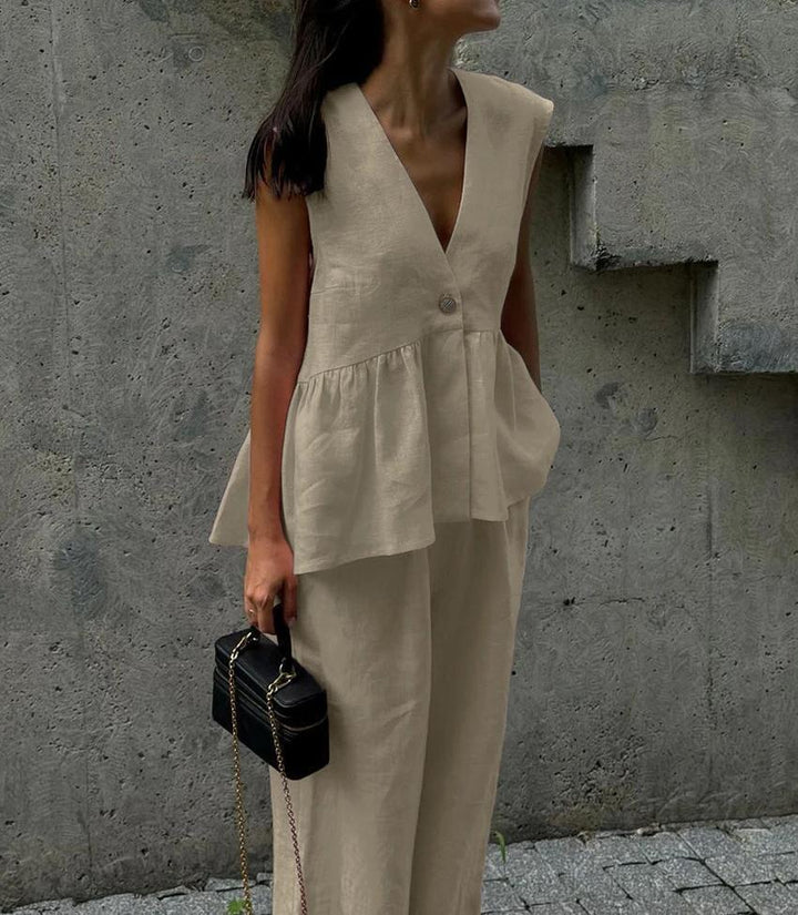 Ladies Elegant Linen Pantsuit Chic and Stylish