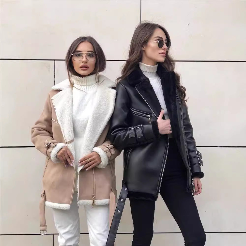 Trendy synthetic leather jacket for women with soft lining and side zippers Lune London