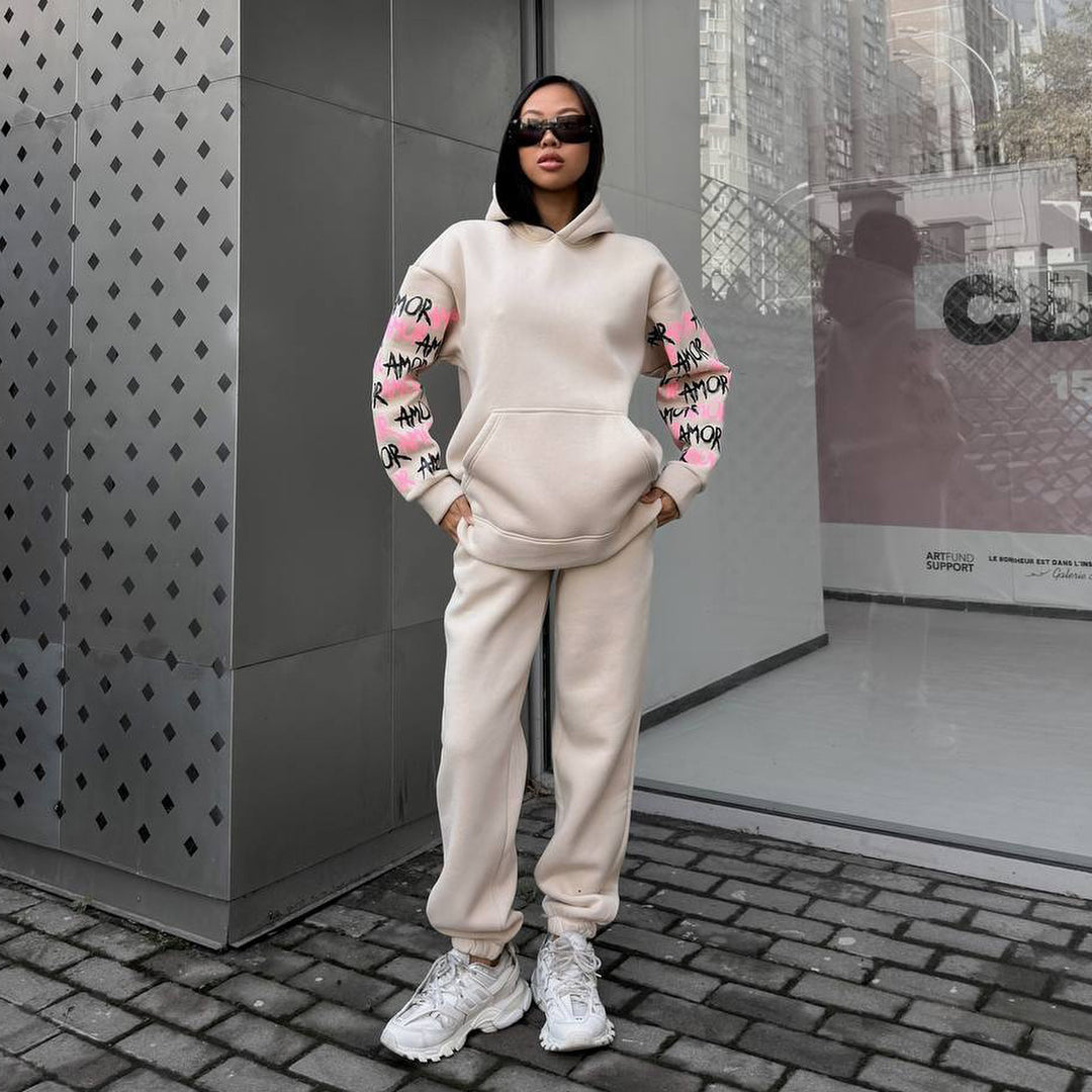 Hoodie for women with creative lettering and unique sleeve graphics Lune London
