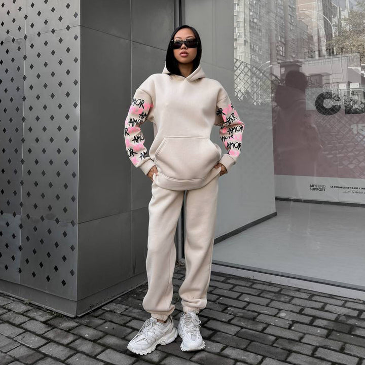 Hoodie for women with creative lettering and unique sleeve graphics Lune London