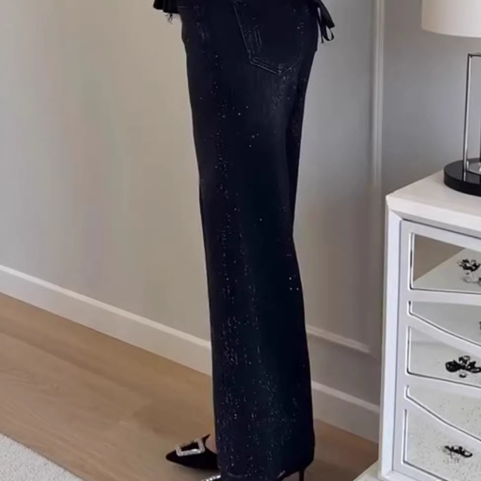 Jean large à paillettes pour femmes avec texture élégante Chic & Stil