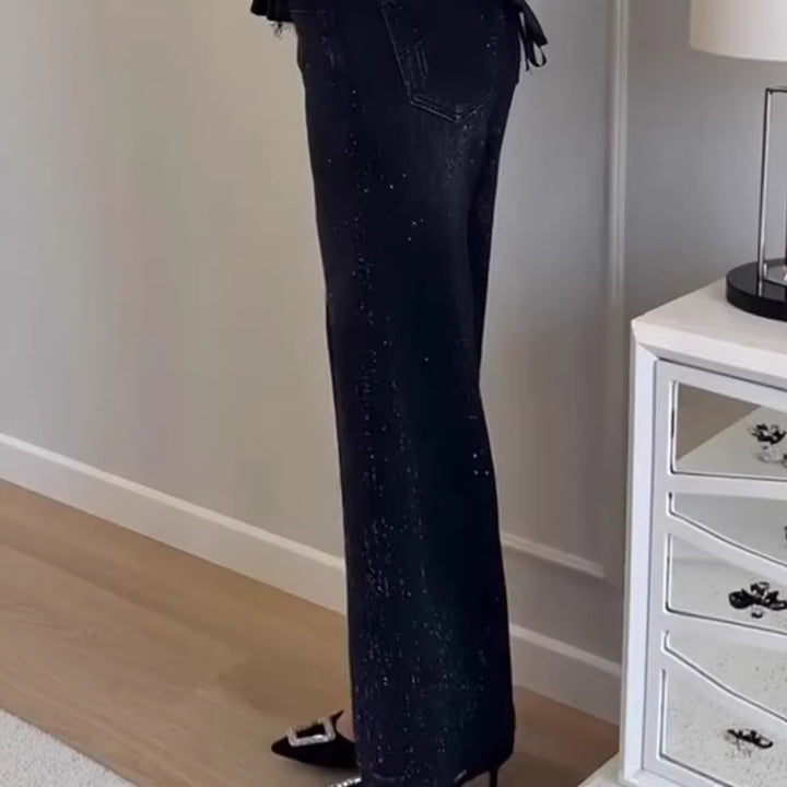 Jean large à paillettes pour femmes avec texture élégante Chic & Stil