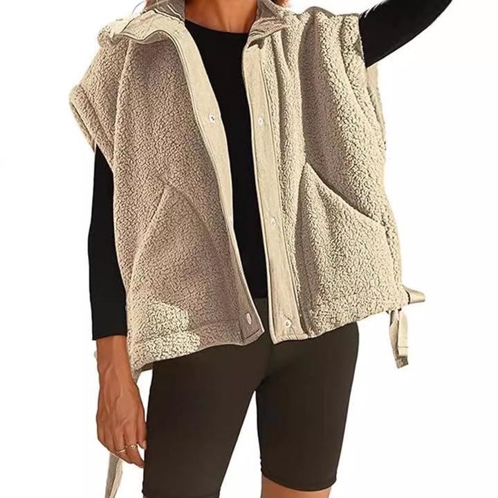 Ladies Oversized Fleece vest with side pockets and snap closure Lune London