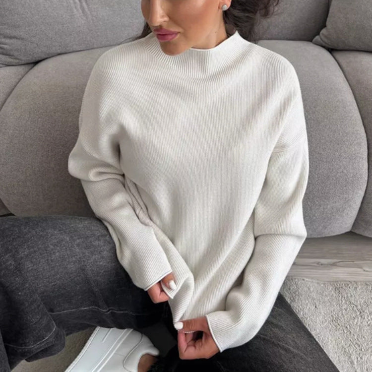Ladies modern knit top with high collar and fine ribbed pattern Lune London