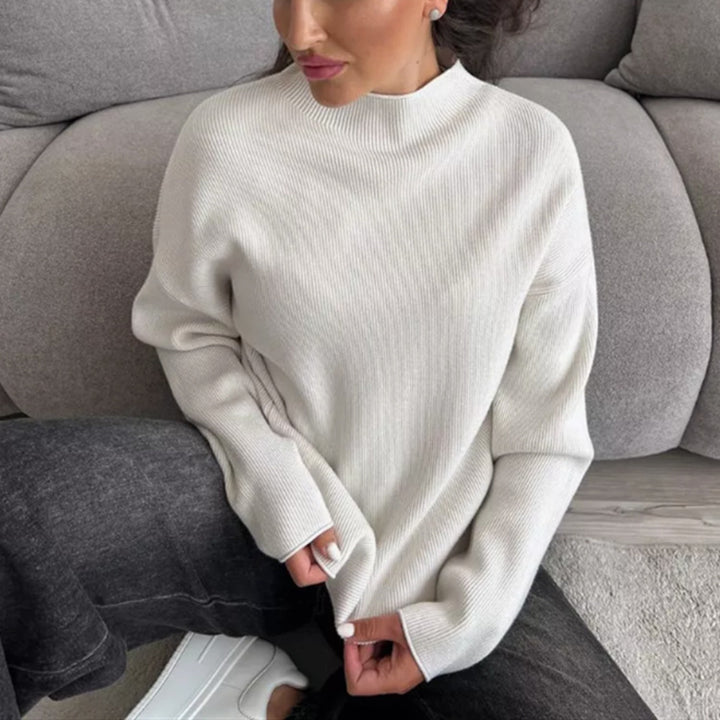 Ladies modern knit top with high collar and fine ribbed pattern Lune London