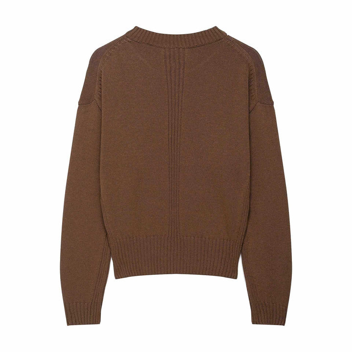 Casual knitted sweater for women with V-neck and wide edges Lune London