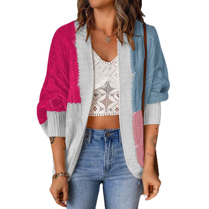 Ladies chunky knit cardigan with colorful pattern and relaxed fit Lune London