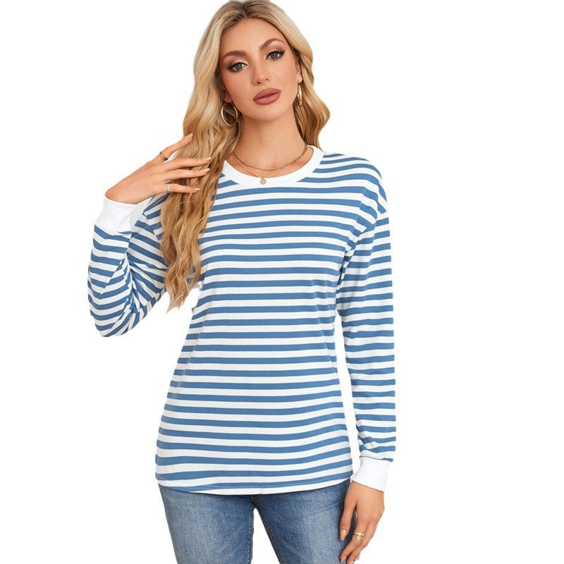 Striped long sleeve ladies t-shirt with round neck Lune London