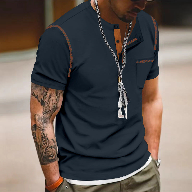Men's Short Sleeve Henley T-Shirt with Fashionable Accents and a Practical Chest Pocket Lune London