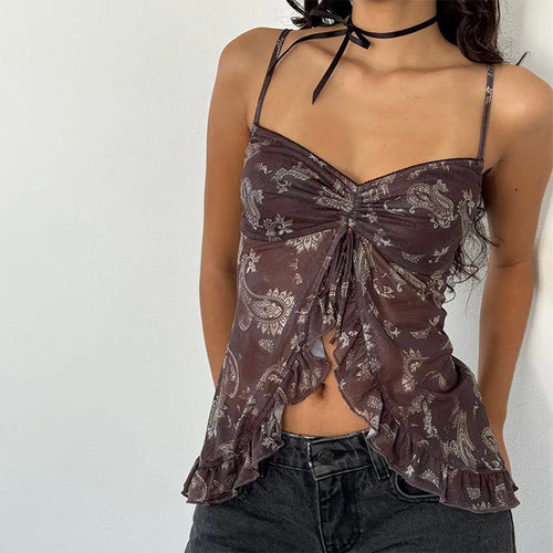Ladies Top Checked Ruffled Cami Lune London