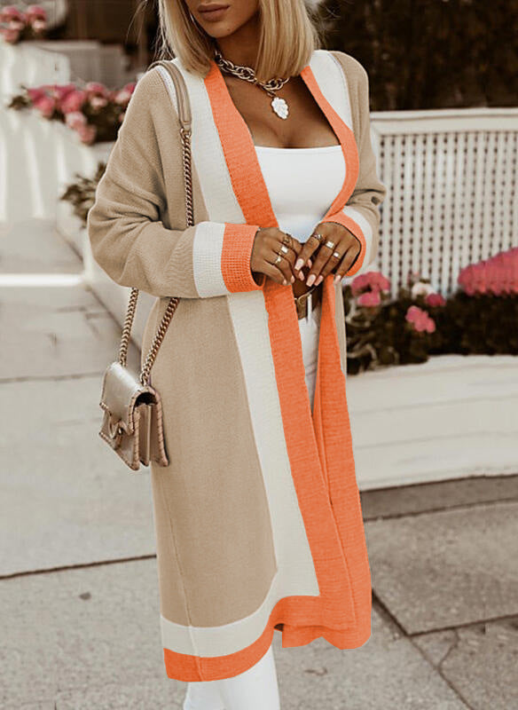 Long knitted jacket for women with a harmonious color contrast and a casual cut Lune London
