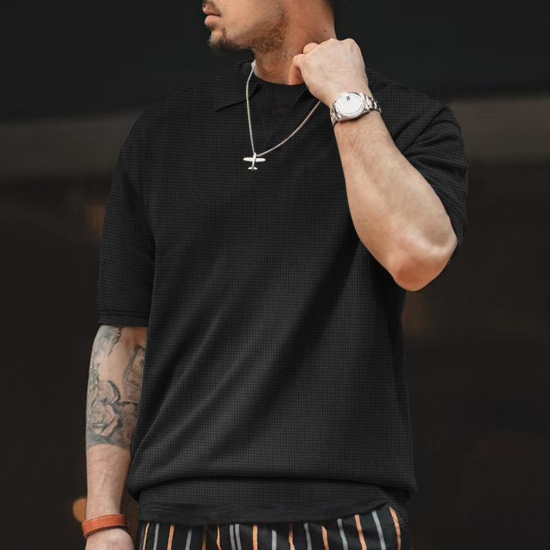 Casual short-sleeve polo for men with textured design and trendy collar Lune London