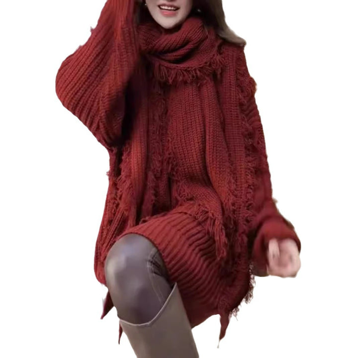 Pull en tricot épais pour femmes avec bords effilochés et décolleté en V Chic & Stil