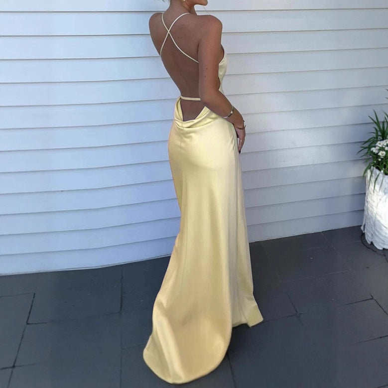 Ladies Elegant Maxi Dress with Deep V Neck and Adjustable Spaghetti Straps Lune London