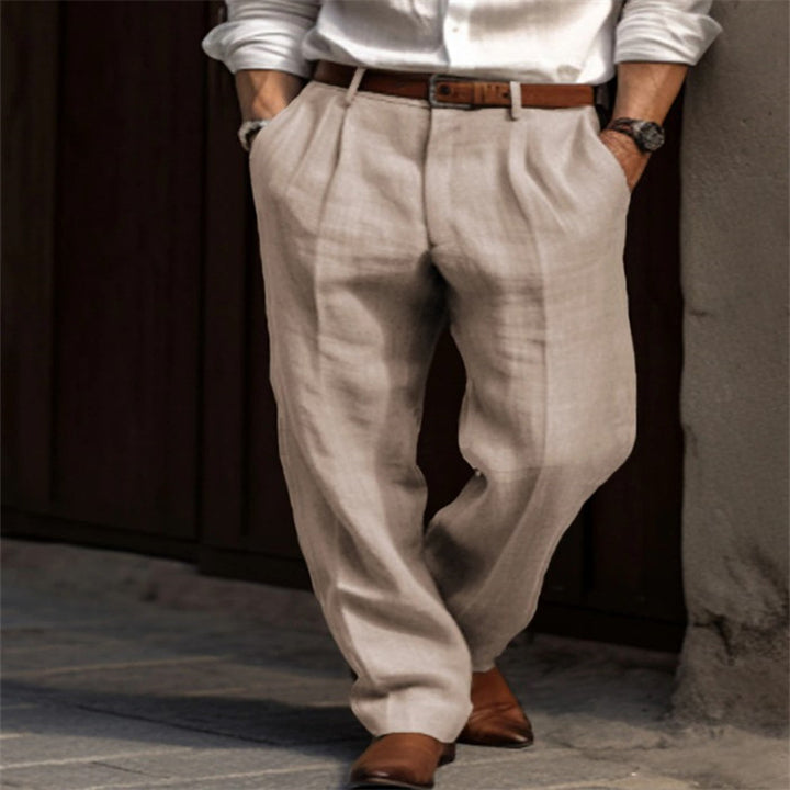 Pantalon en lin élégant pour hommes avec coupe slim et deux poches pratiques à ouverture italienne Lune London