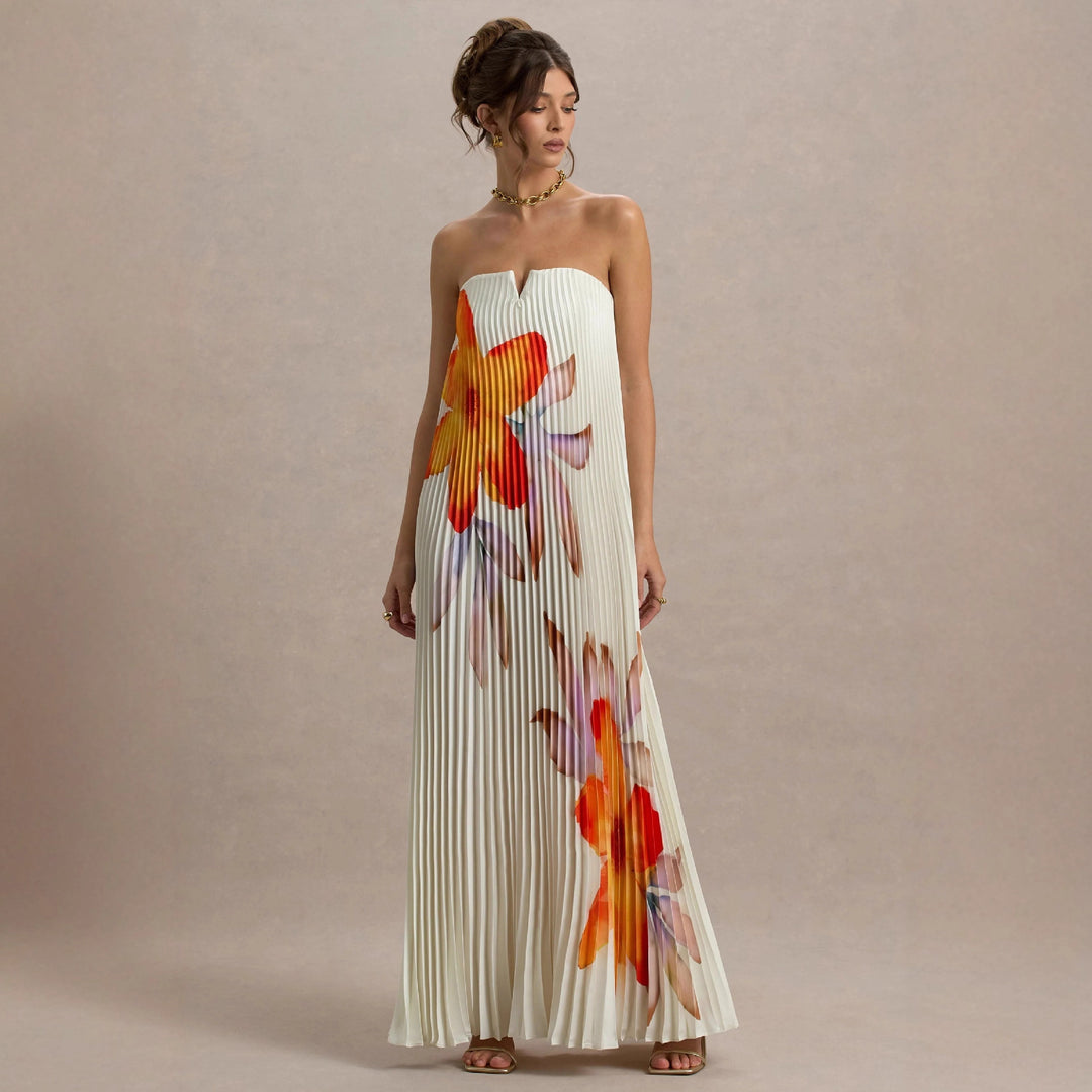 Women's maxi dress with pleated design and floral print Lune London