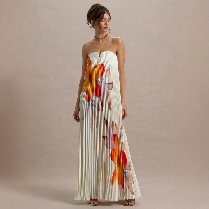 Women's maxi dress with pleated design and floral print Lune London