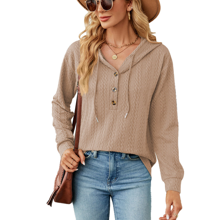 Casual hooded sweatshirt for women with textured surface and button details Lune London