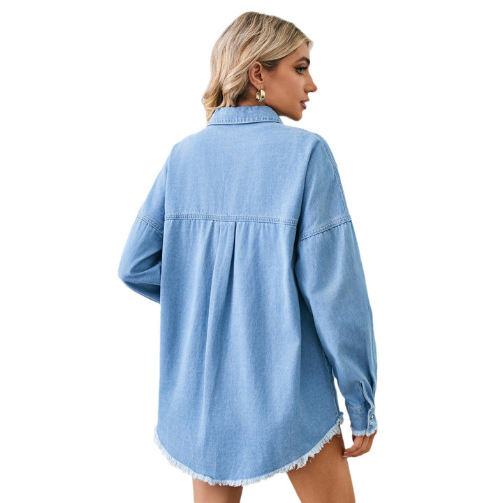 Oversized denim shirt for women with chest pockets and distressed details Lune London