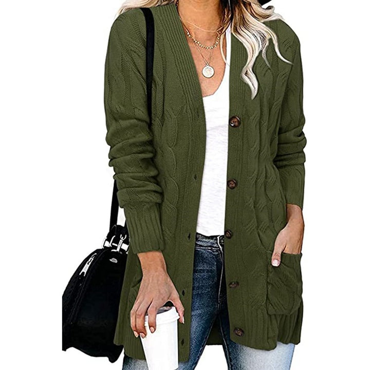 Rough knit cardigan for women with button details and practical pockets Lune London