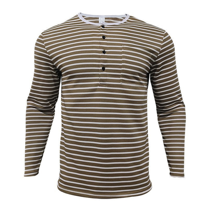 Men's long sleeve t-shirt with striped design and button placket Lune London