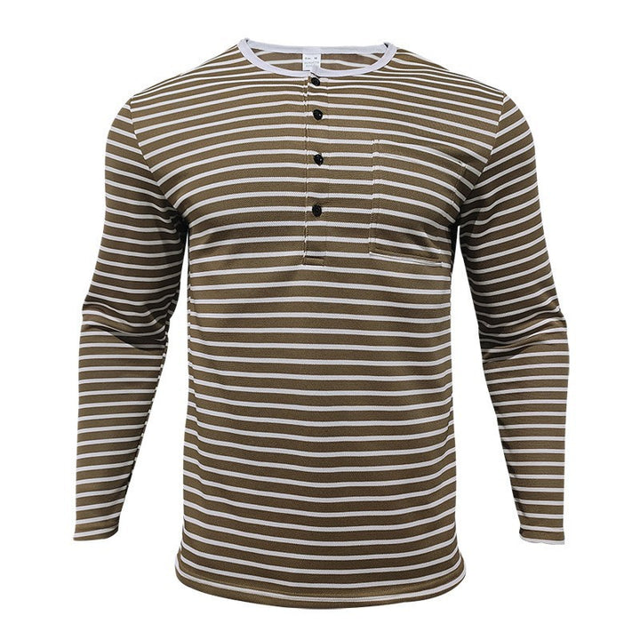 Men's long sleeve t-shirt with striped design and button placket Lune London