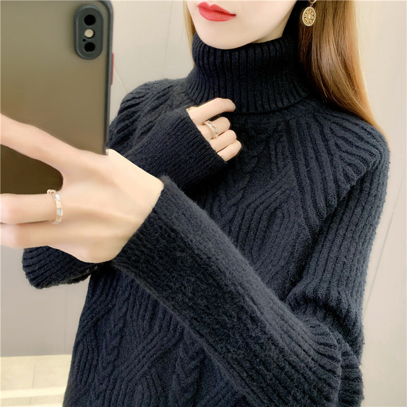 Women's turtleneck pullover with textured cable knit pattern and long sleeves Lune London