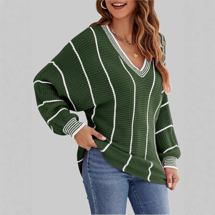 Pull élégant pour femmes avec col en V et design rayé Chic & Stil
