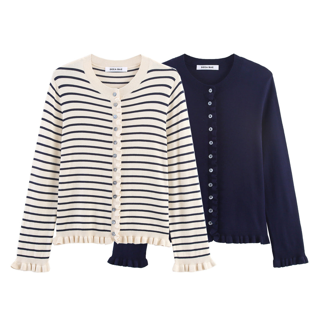 Ladies elegant cardigan with ruffle details Lune London