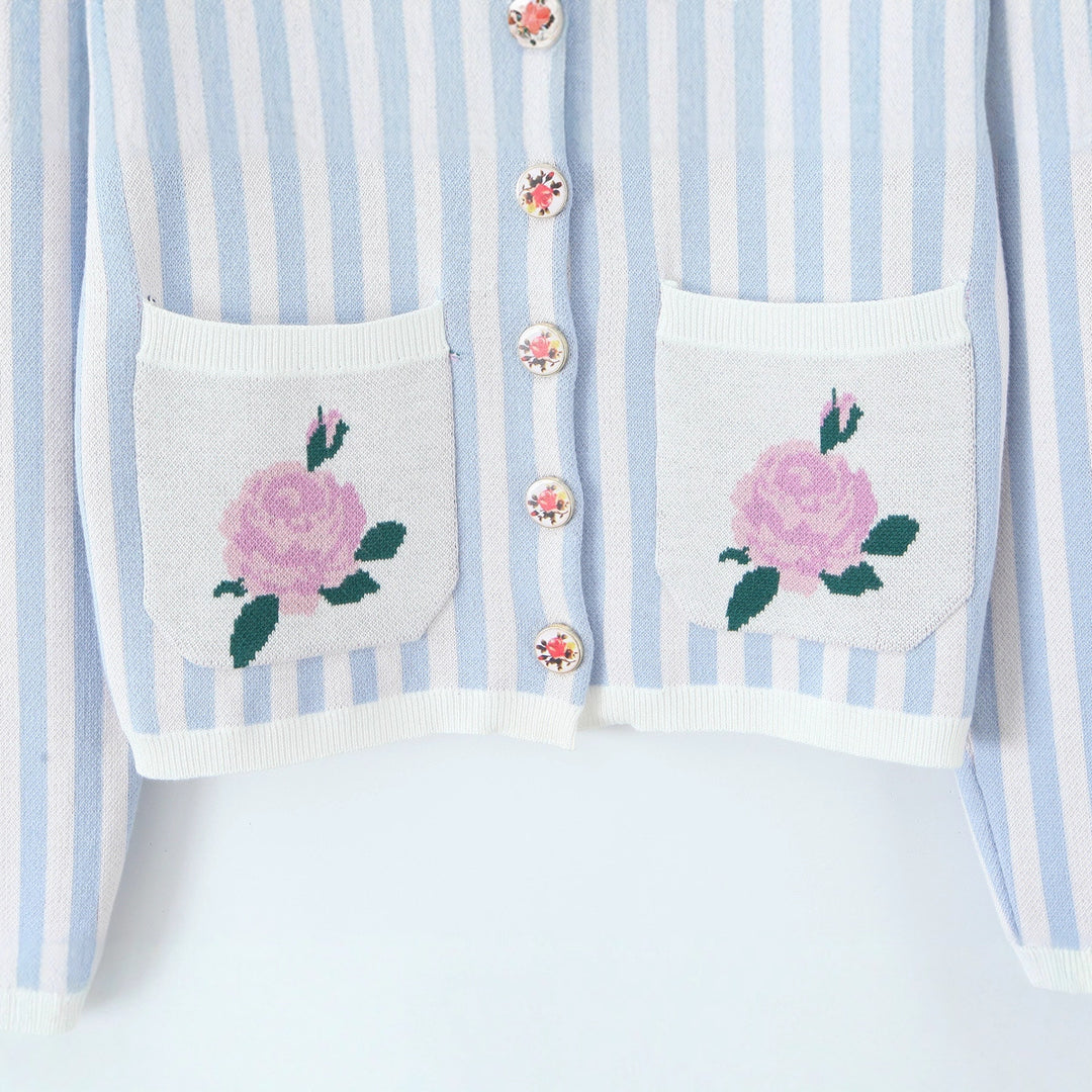 Knit jacket for women with floral design and detailed button placket Lune London