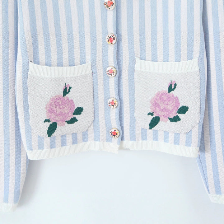 Knit jacket for women with floral design and detailed button placket Lune London