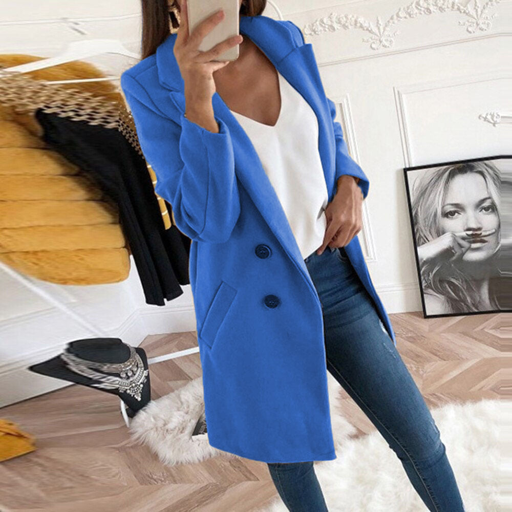 Blazer long élégant et chaud pour femmes avec patte de boutonnage double Chic & Stil