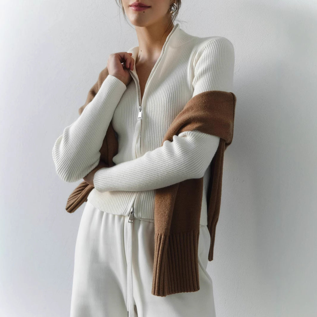 Knitted sweater for ladies with high collar and zipper Lune London