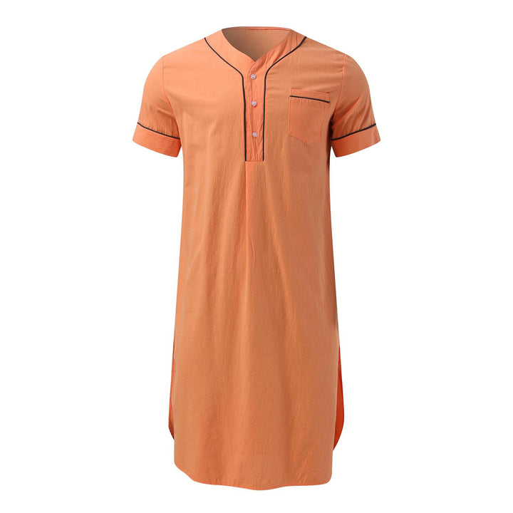 Short dress with short sleeves for women featuring a modern high collar and a practical button placket Lune London