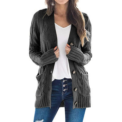 Knitted cardigan for women with cable pattern and practical pockets Lune London
