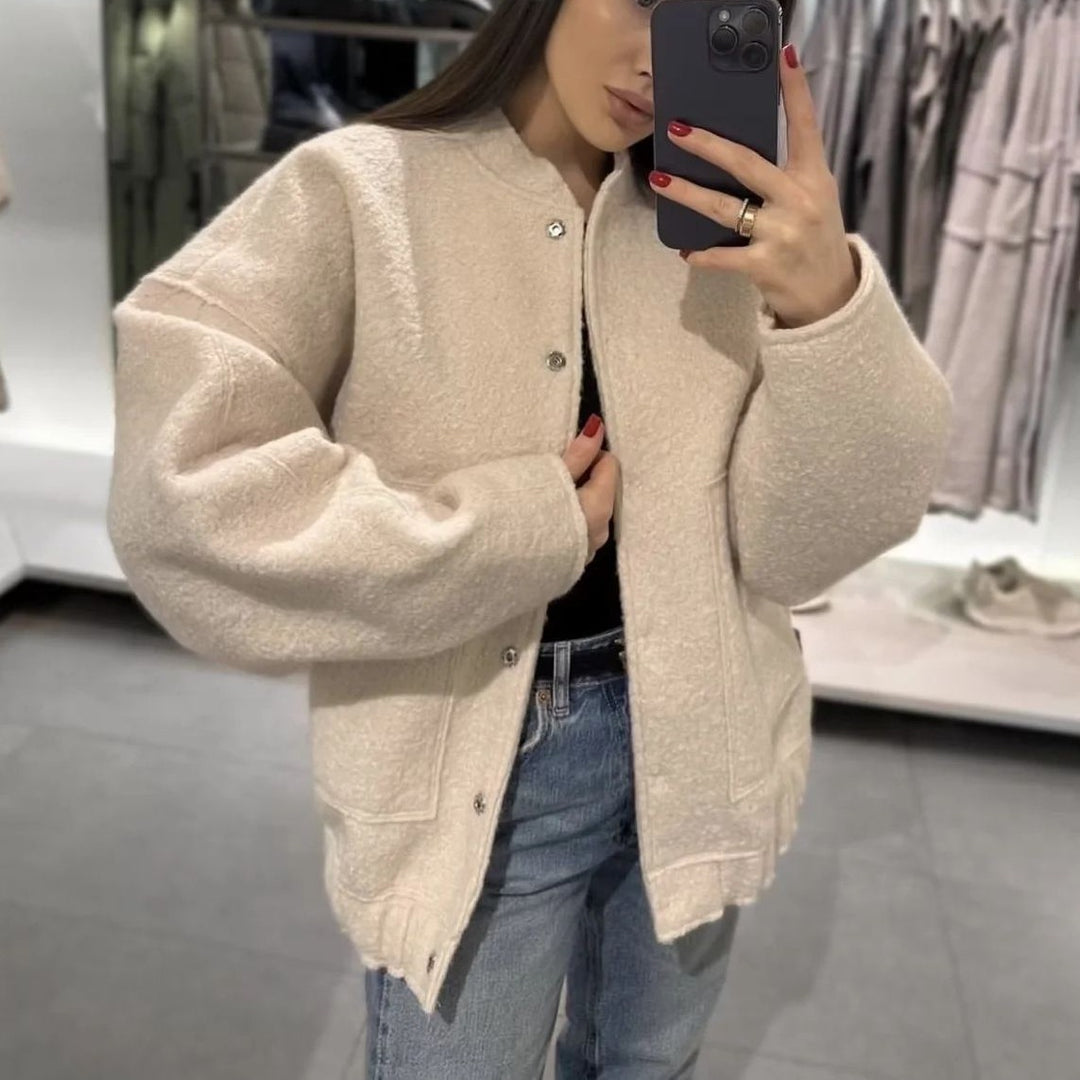 Casual transition jacket for women with high collar and large pockets Lune London