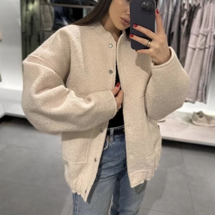 Casual transition jacket for women with high collar and large pockets Lune London