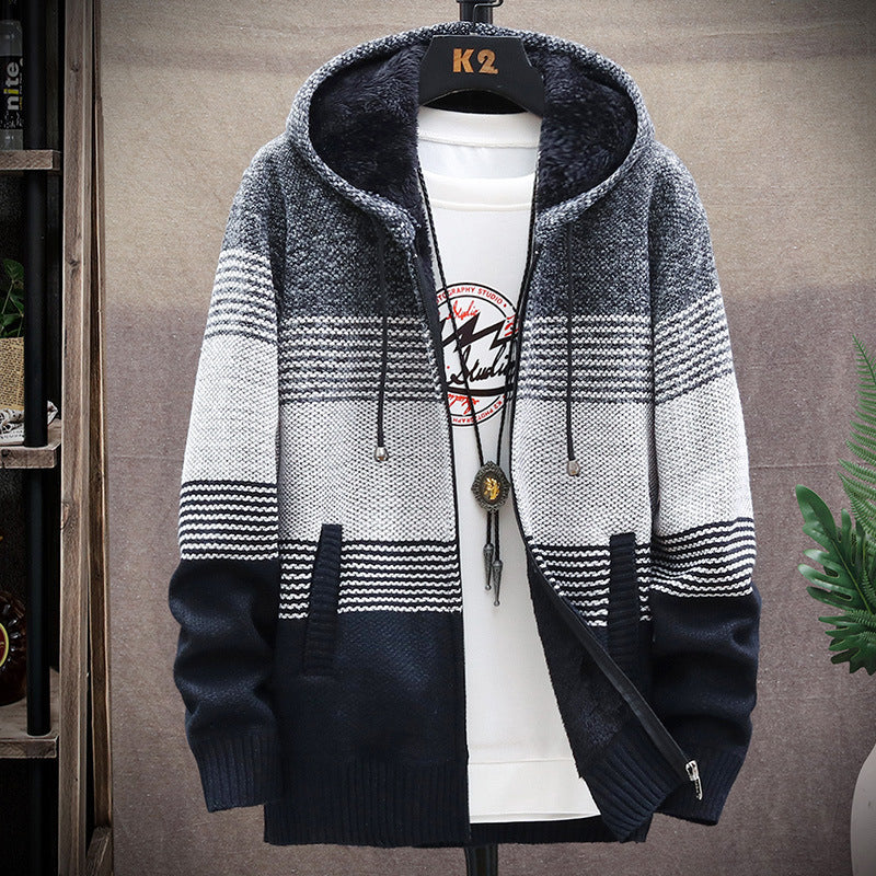 Sporty hooded jacket for men with warm lining and trendy striped pattern Lune London