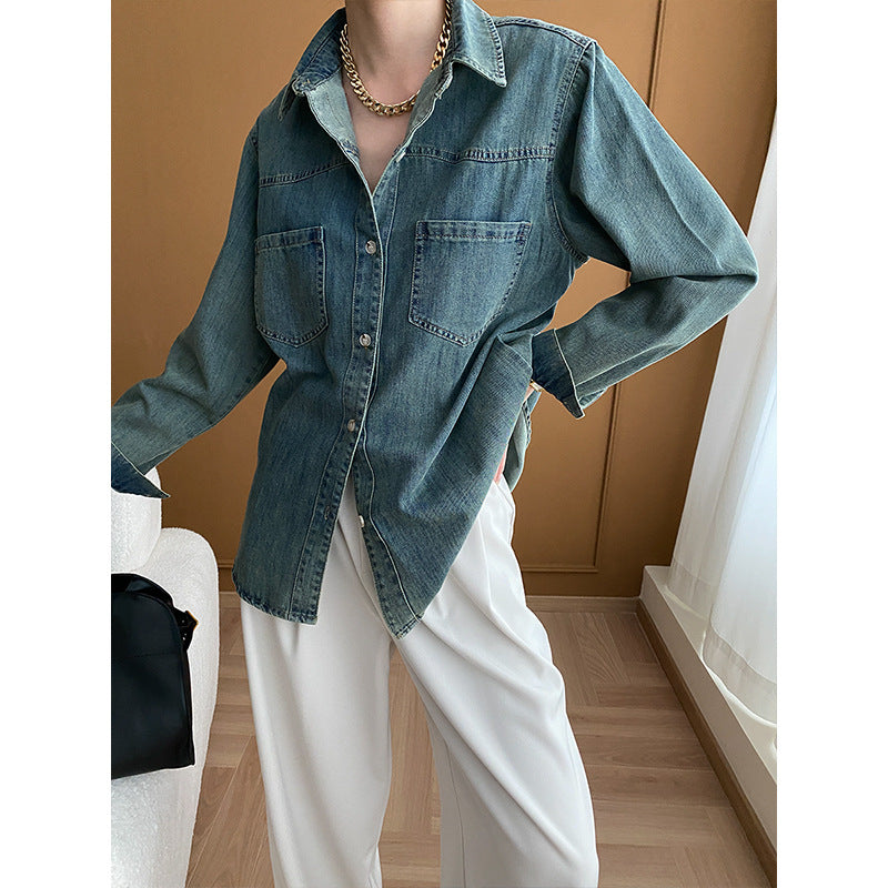 Ladies denim shirt with casual cut and practical chest pockets Chic & Stil